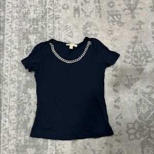 Michael Kors Navy Short Sleeve Top with Chain Detail